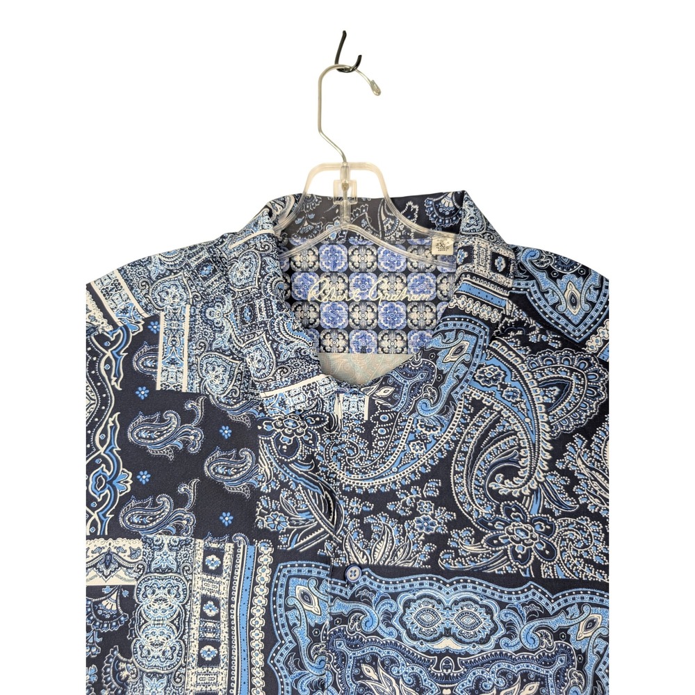Robert Graham The Gotham Shirt Mens 2XL Blue Paisley Patchwork Short Sleeve
